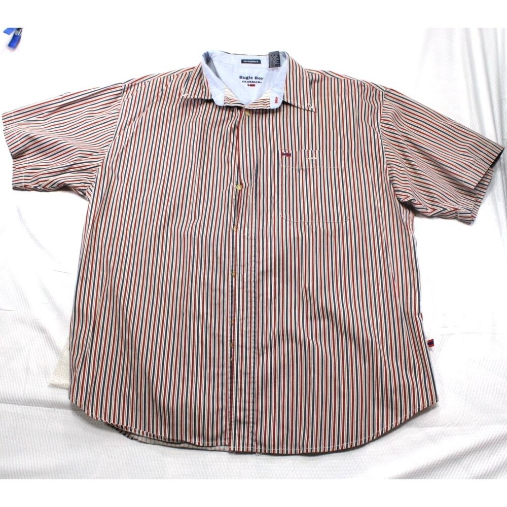 Bugle Boy Classics Mens Red & Blue Striped Short‎ Sleeve No Wrinkle Shirt XL